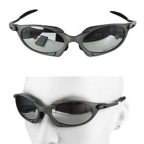 oculos sol lupa masculino cinza metal proteção uv case casual todo metal spaceman praia