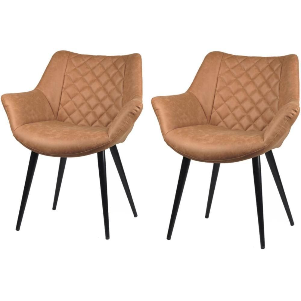 Kit 2 Cadeiras Com Braços Cinara Rivattis Revestida Em Pu Caramelo Base Aço