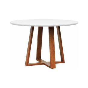 Mesa De Jantar Madri Madeira Maciça - Amêndoa Tampo ø150 Laqueado Branco