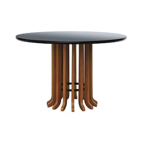 Mesa De Jantar Denver Amêndoa Tampo ø120 Mdf Com Vidro Tampo ø120 Mdf Preto-vidro Preto