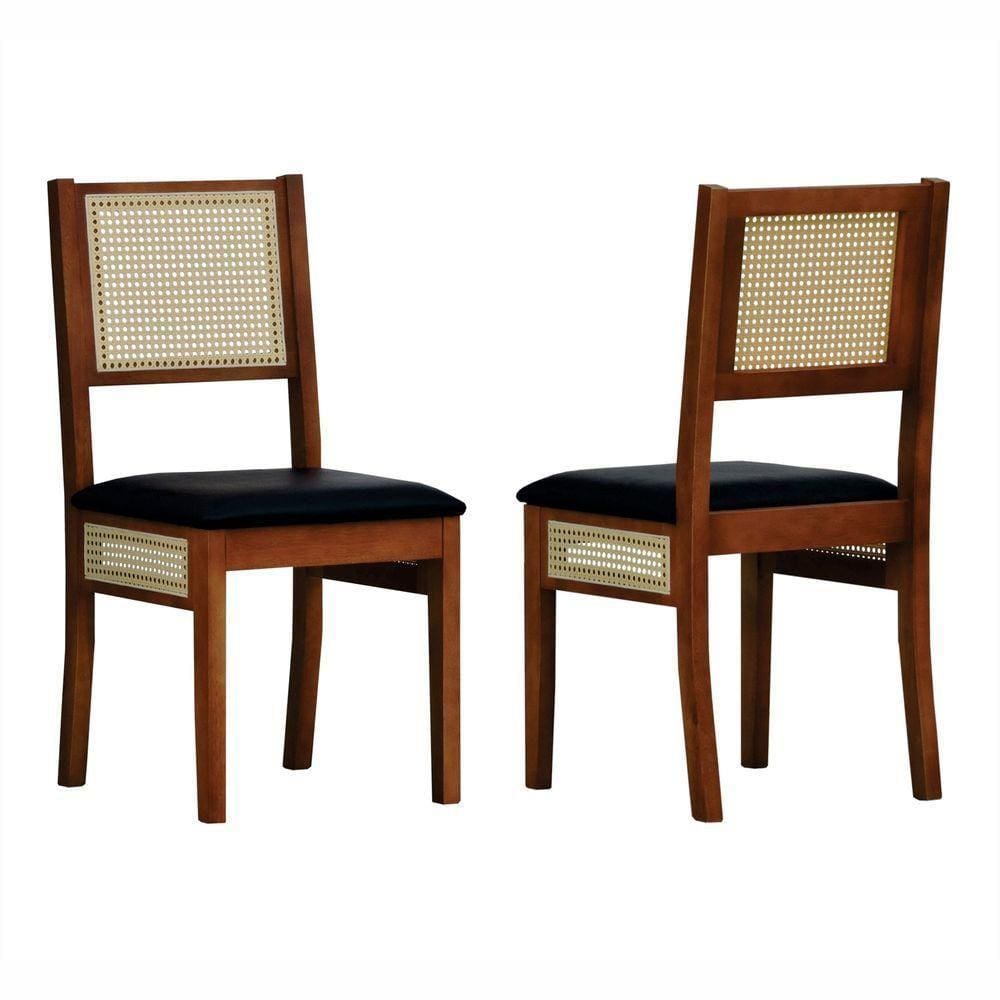 Kit 2 Cadeiras Urban Lateral E Encosto Telinha Natural Assento Estofado - Amêndoa Corano Preto