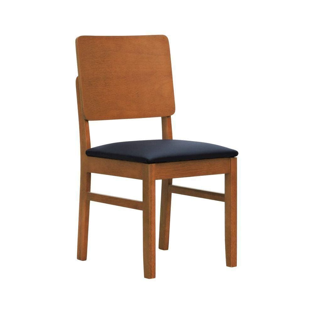 Cadeira Quéops Madeira Maciça Encosto Anatômico Assento Estofado - Amêndoa Corano Preto