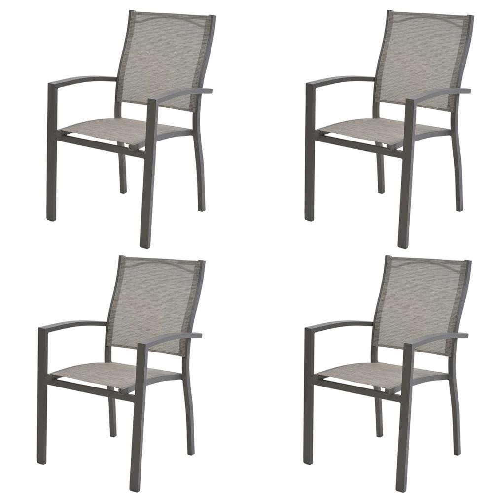 Kit 4 Cadeiras Angra Rivattis Em Aluminio Amêndoa Com Tela Mesh Bege