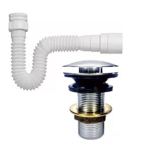 Kit Valvula Click Cromada 1 1/4 +Sifão Branco Construmarcas