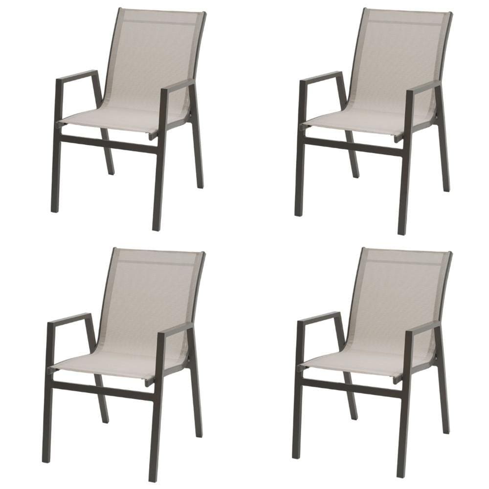 Kit 4 Cadeiras Guarujá Rivattis Em Aluminio Amêndoa Com Tela Mesh Bege