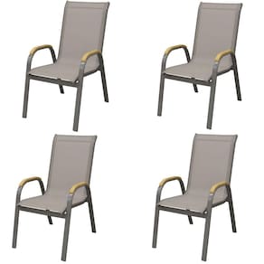 Kit 4 Cadeiras Maresias Rivattis Em Aluminio Amêndoa Com Polywood Nos Braços Tela Mesh Bege