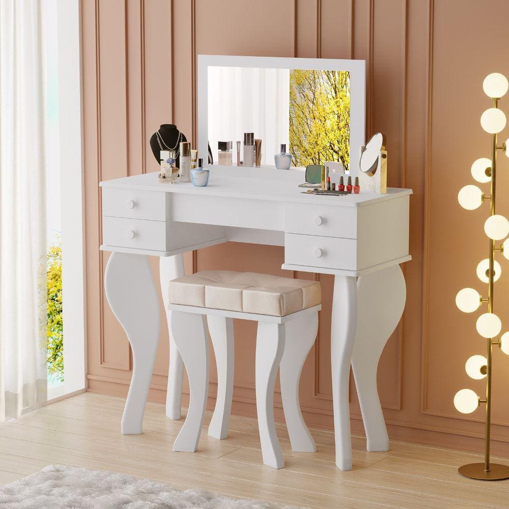 Mini Penteadeira Infantil para Meninas com Banqueta Branco
