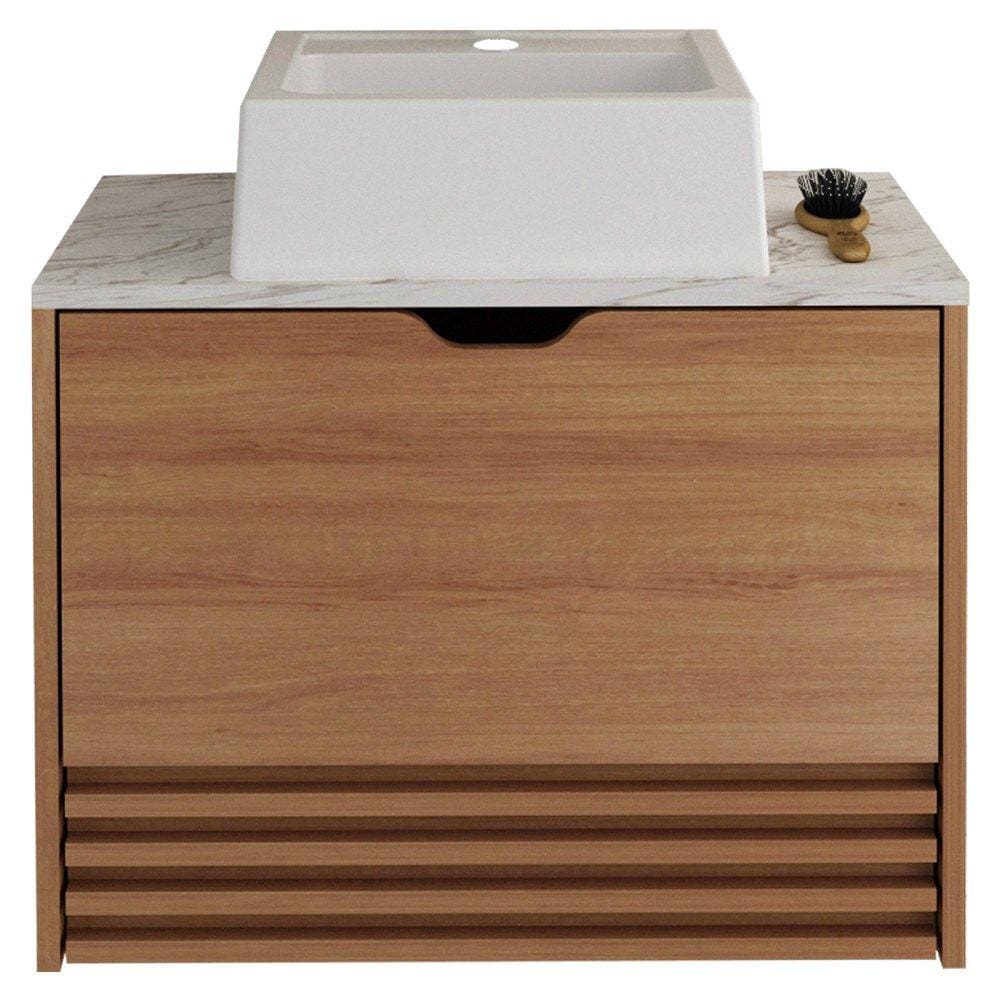 Gabinete Com Cuba Para Banheiro BN3630x13 Amendoa Marmore Branco Tecno Mobili