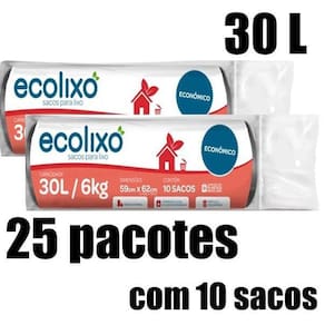 Kit Saco De Lixo 30L Preto C/10Un - Ecolixo 25 Pacotes