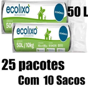 Kit Saco De Lixo 50L Preto C/10Un - Ecolixo 25 Pacotes
