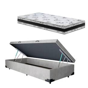 Cama Base Box Baú Solteiro Super Confort Suede Cinza + Colchão Solteiro Super Confort D33 24x88x188
