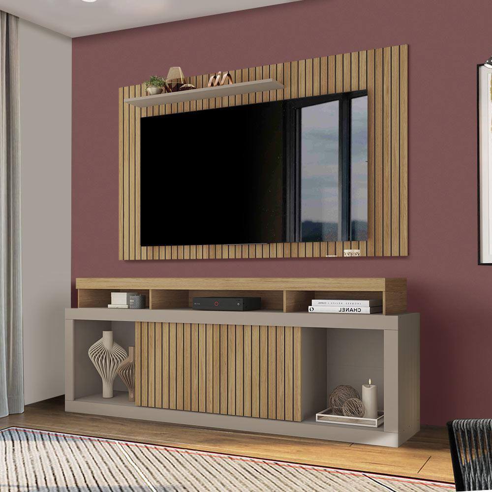 Rack E Painel Com Rodízios Para Tv Até 65 Polegadas 180cm Buriti Marrom Leah Shop Jm - Marrom