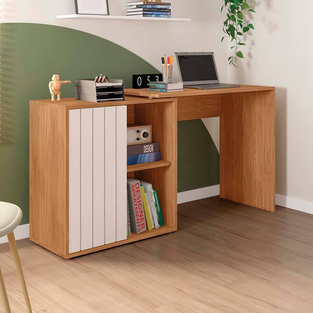 Mesa De Escritório 140cm Freijó Off White Craig Shop Jm - Marrom