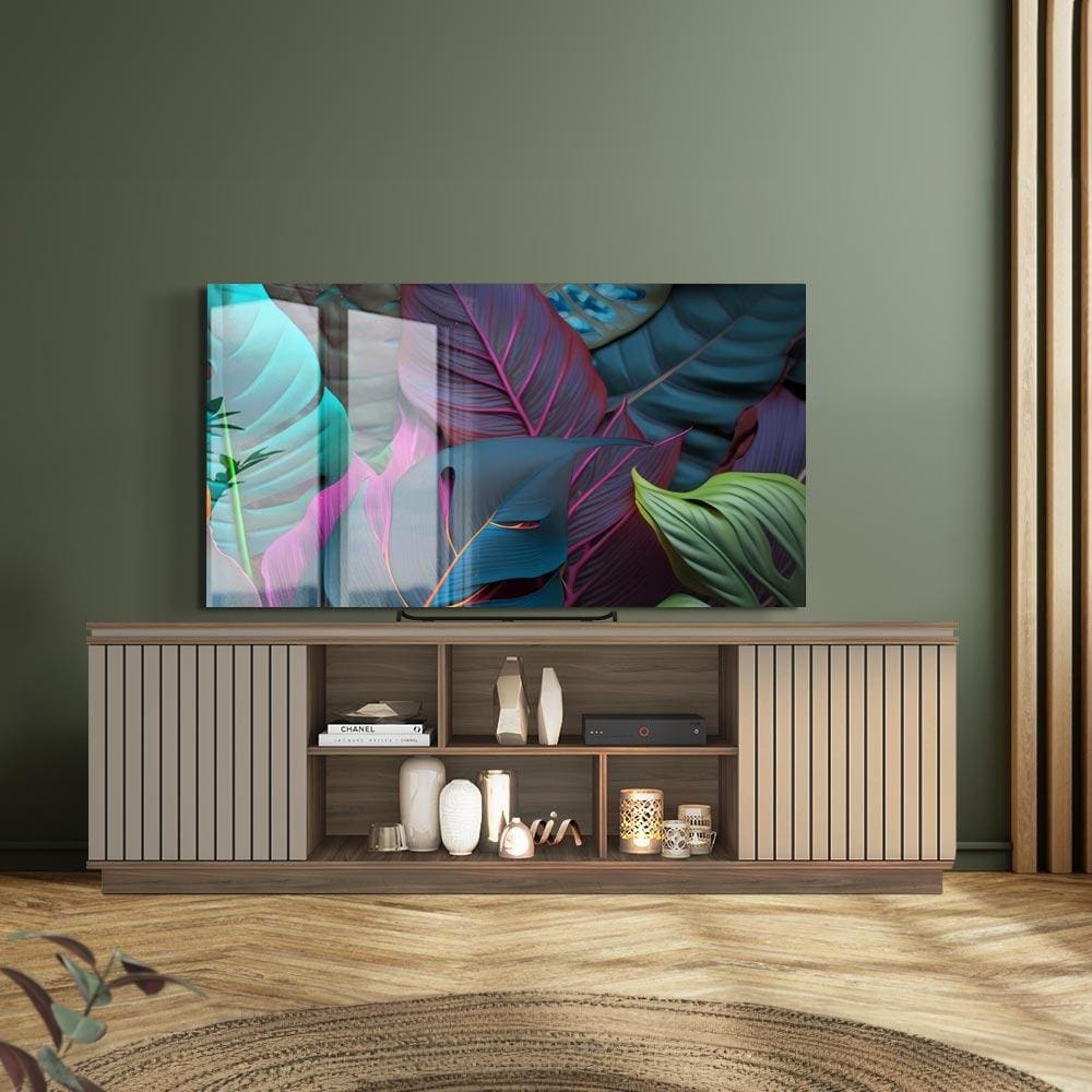 Rack Até 75 Polegadas Com Portas Ripadas 180cm Nogueira San Remo Marrom Jameson Shop Jm - Marrom