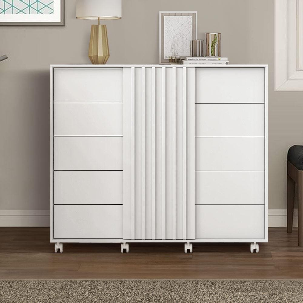 Cômoda Grande Com 5 Gavetas Com Corrediças Telescópicas 2 Portas Branco Fosco Donovan Shop Jm - Branco