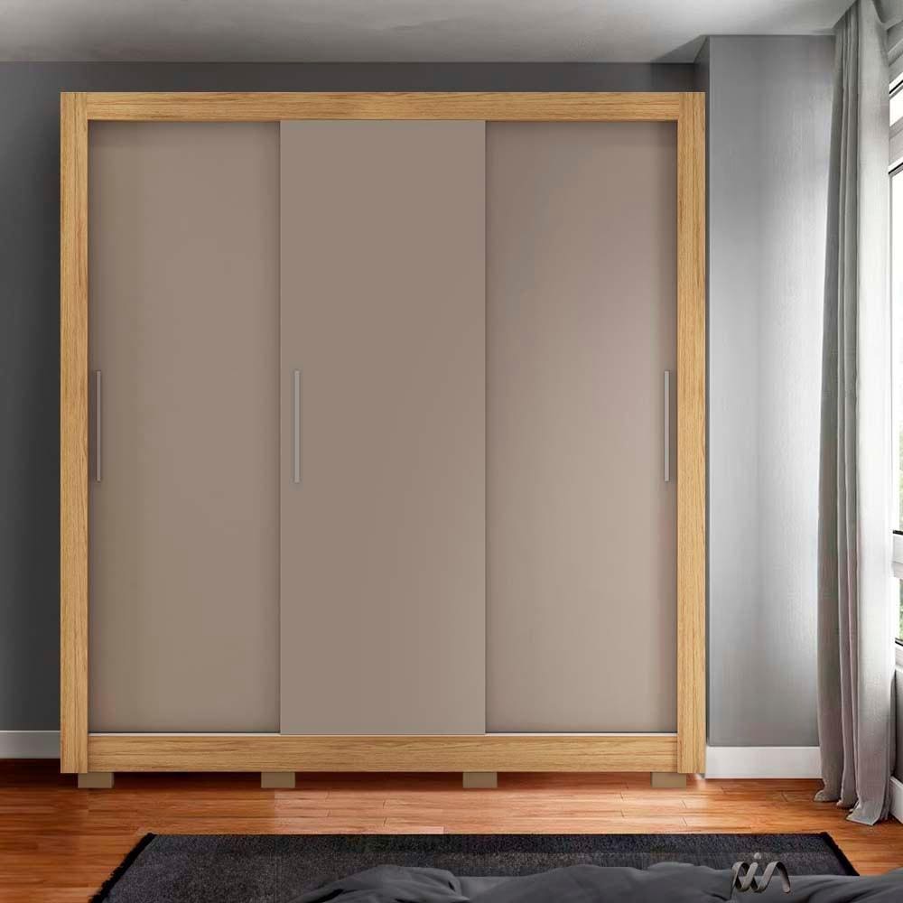 Guarda Roupa Solteiro Grande 3 Portas 4 Gavetas Lamina Marrom Off White Cacao Ethel Shop Jm - Marrom