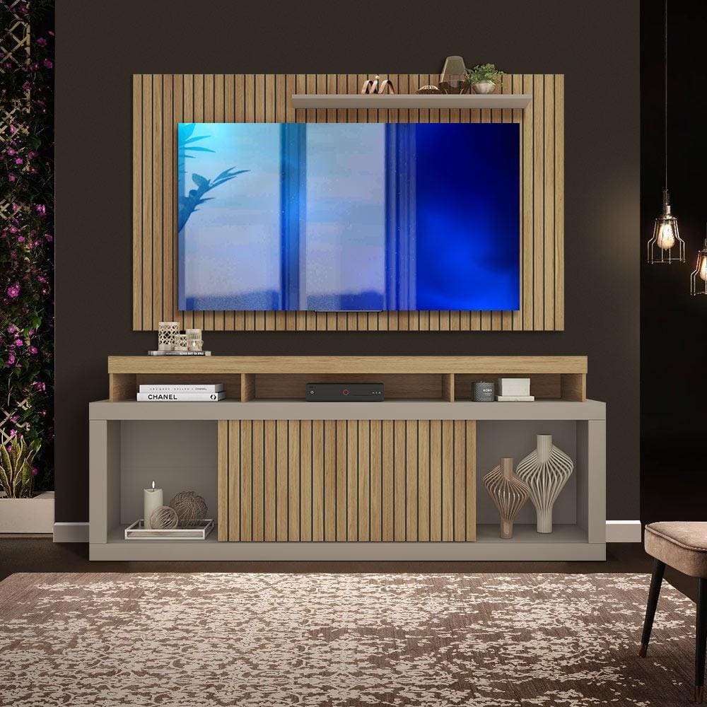 Rack E Painel Para Tv 65 Polegadas 180cm Buriti Marrom Goody Shop Jm - Marrom