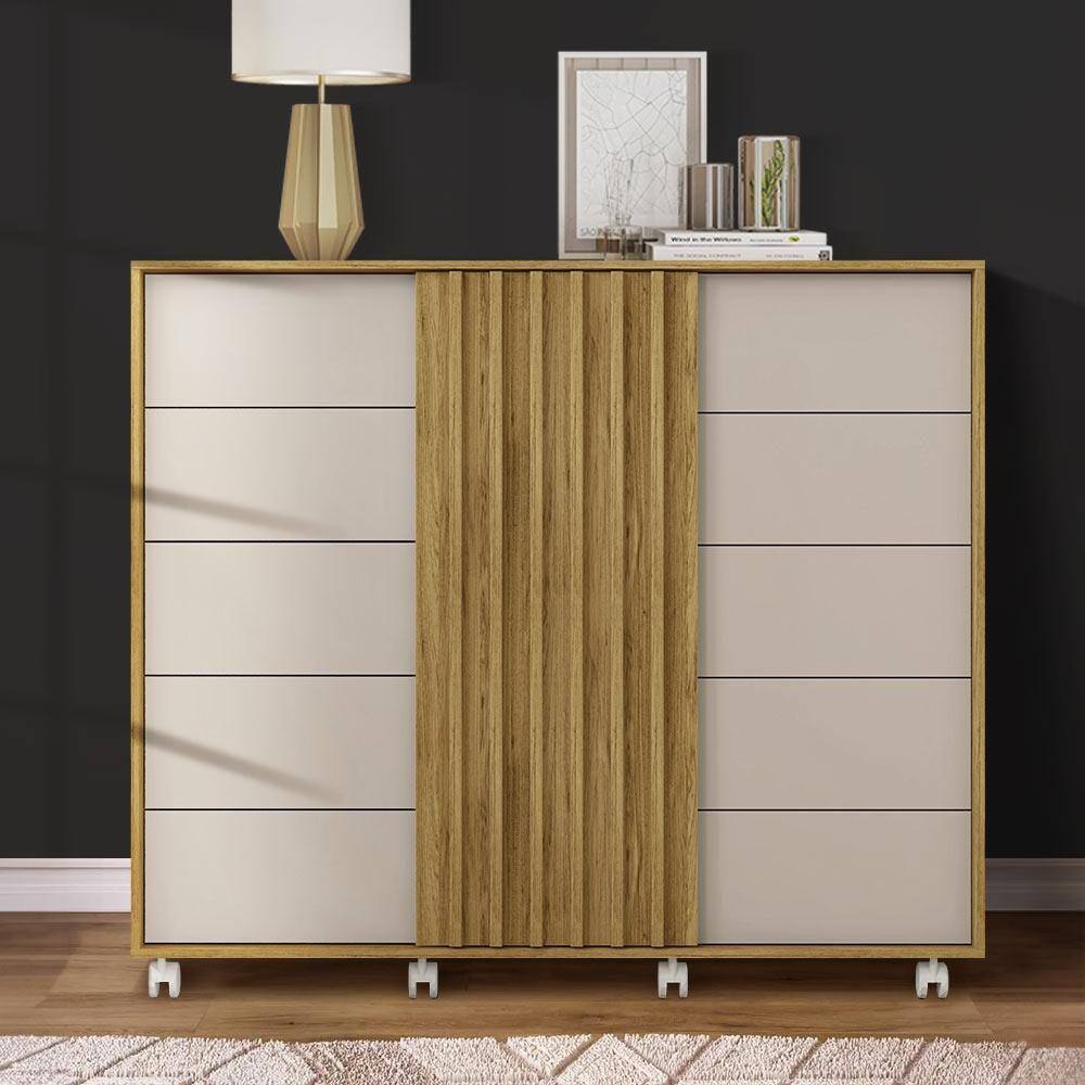 Cômoda Gaveteiro Com 2 Portas 136cm Buriti Marrom Irving Shop Jm - Marrom