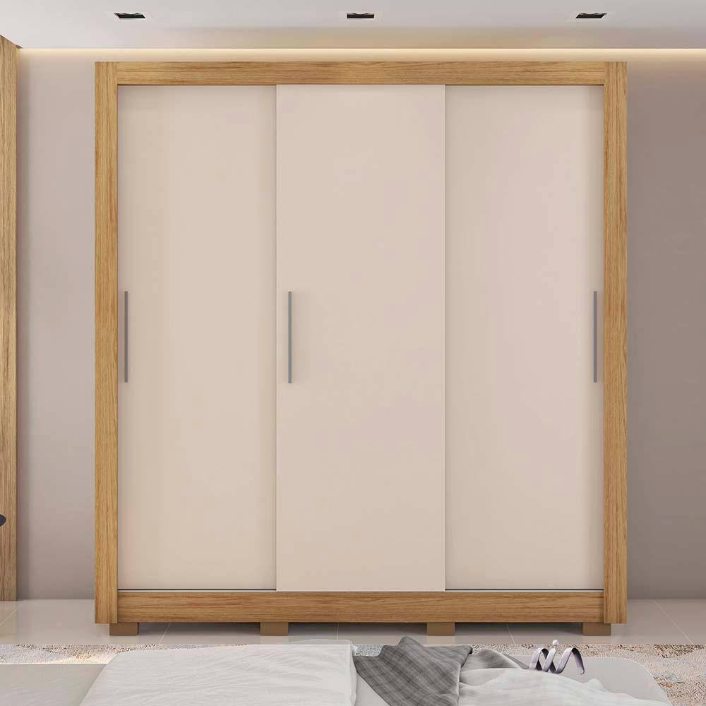 Guarda Roupa 3 Portas 4 Gavetas Lamina Marrom Off White Eden Shop Jm - Marrom