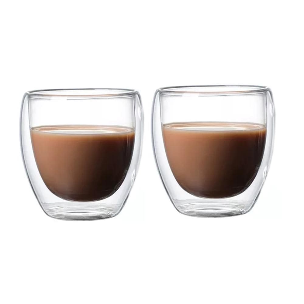 Kit 2 Copos Vidro Borossilicato Parede Dupla Chá Suco 230Ml