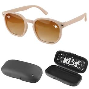 oculos sol infantil bege proteção uv retro case quadrado presente casual social verão menina praia