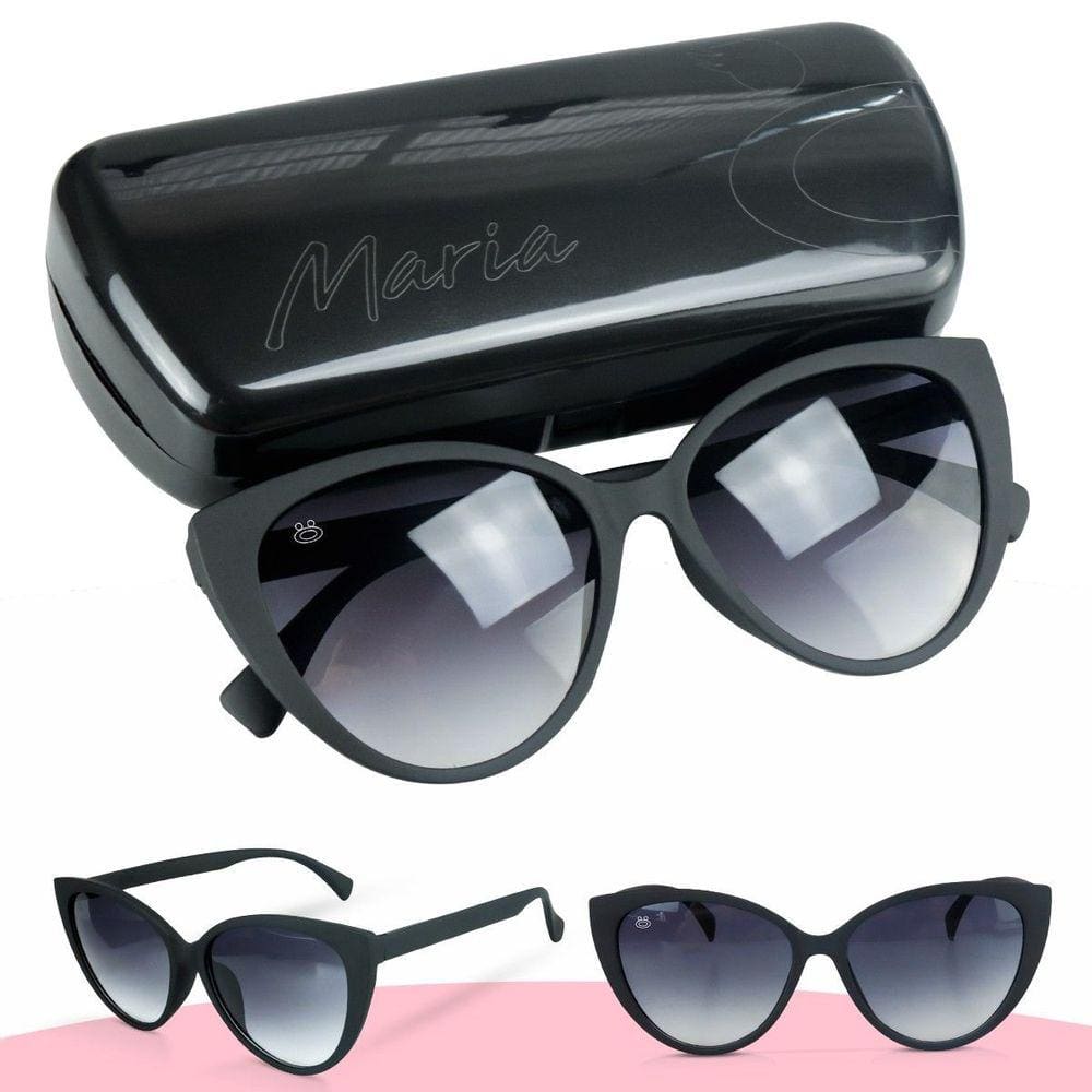 Óculos sol feminino emborrachado gatinho + case qualidade premium maria estiloso preto