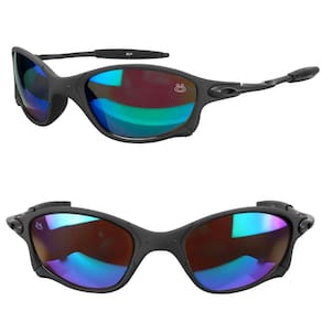 Óculos sol preto lupa praia metal verde proteção uv + case lente espelhada haste metal