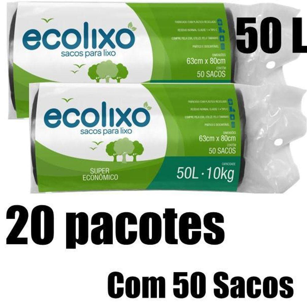 Kit Saco De Lixo 50L Preto C/50 Super Economico 20 Pacotes