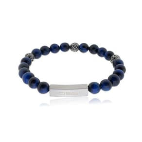 Bracelete Rosso Shambala Olho De Tigre 8Mm Azul Bolinhas