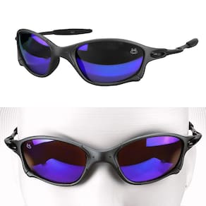 oculos sol metal proteção uv preto lupa azul casual esportivo personalizavel haste metal