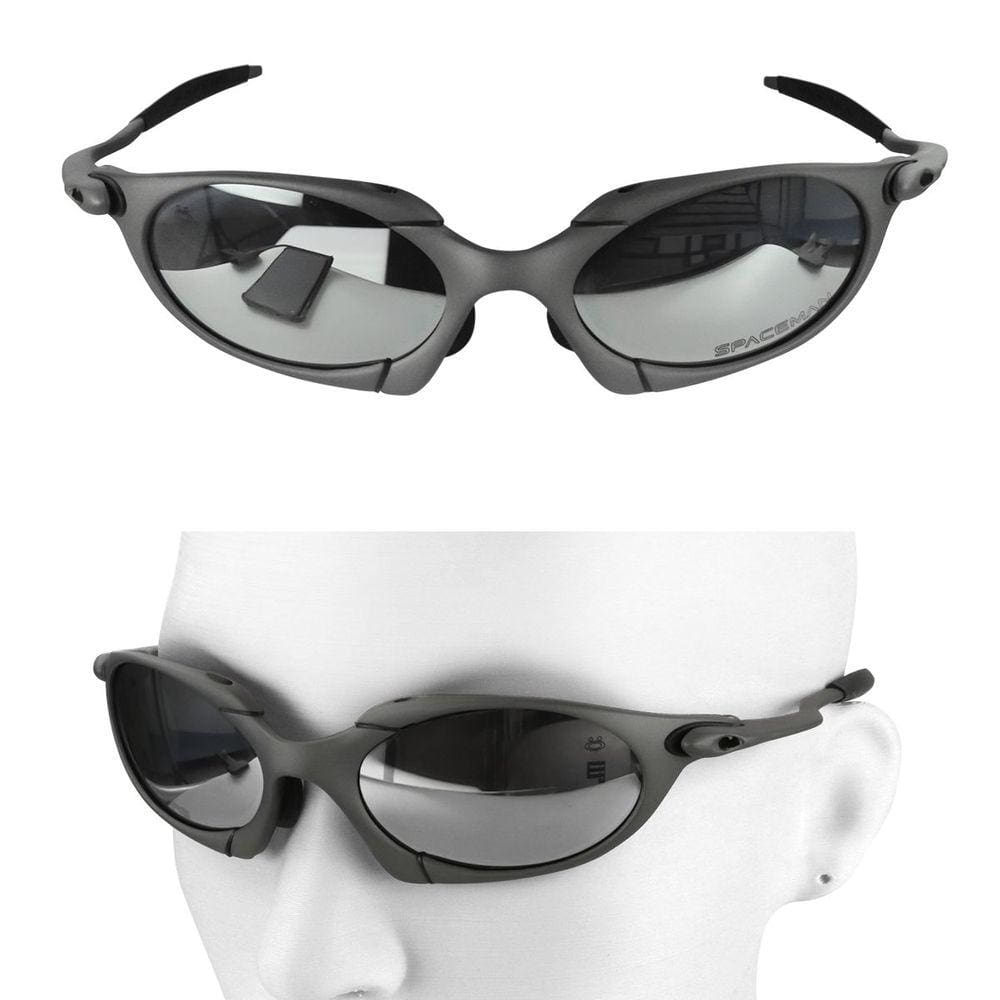 oculos sol lupa masculino cinza metal proteção uv case praia verão Black Iridium spaceman