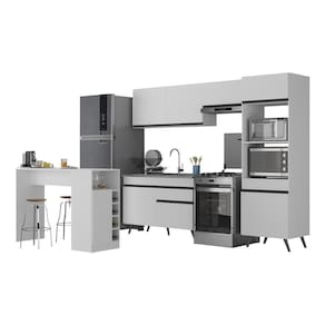 Armário De Cozinha Com Bancada-mesa Gourmet Veneza Multimóveis Mp2174 Branco-preto Branco-preto