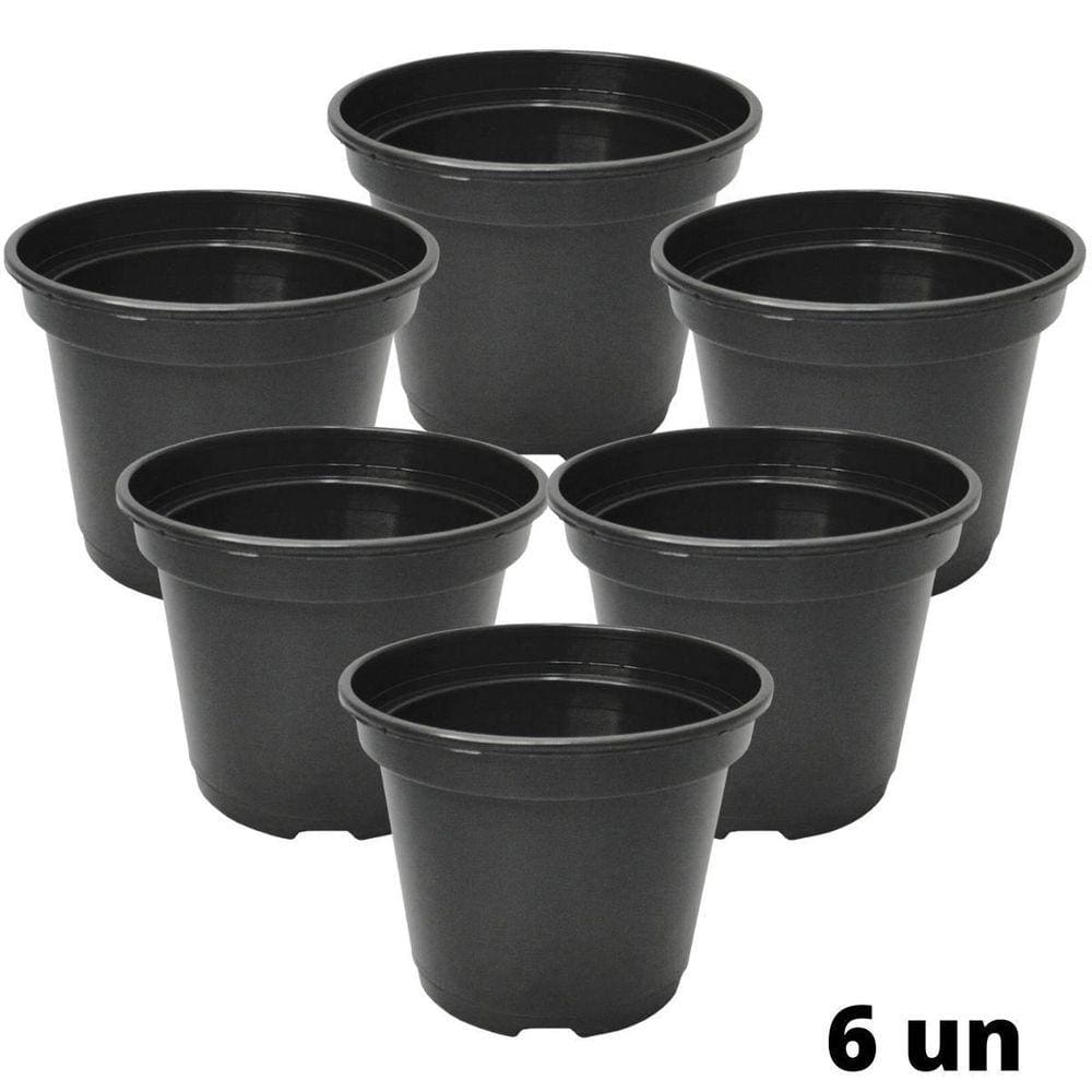 Kit C/6 Vaso Plantio P09 250 Ml Preto Injeplastec