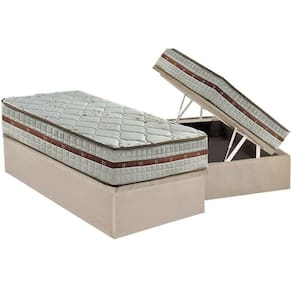 Cama Box Baú Solteiro: Colchão Molas MasterPocket Ensacadas Anjos Classis + Base CRC Suede Clean(88x188)