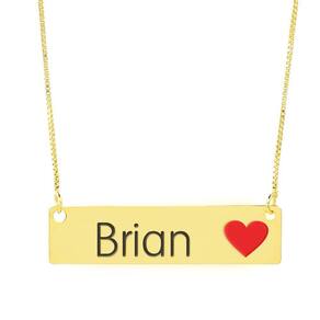 Colar Nome Personalizado Coração Resinado Brian Banhado Ouro 18K - 999001012