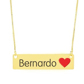 Colar Nome Personalizado Coração Resinado Bernardo Banhado Ouro 18K - 999001009