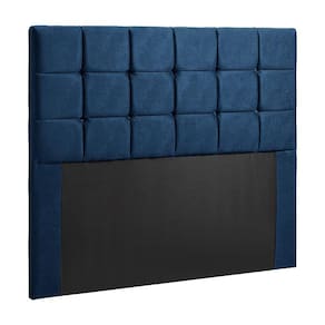 Cabeceira Cama Box Queen 1,60 Estofada Julia Veludo Azul Shop das Cabeceiras