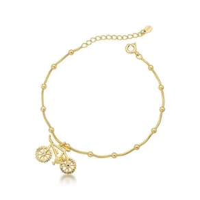 Pulseira Com Delicada Bicicleta Cravejada Com Zirconias Banhada Ouro 18k