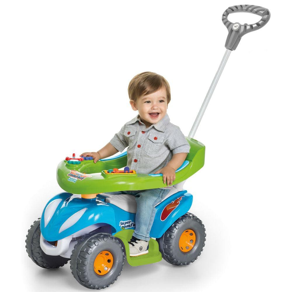 Carrinho bebe com empurrador e aro protetor Azul Super Calesita Até 20Kg