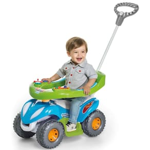 Carrinho bebe com empurrador e aro protetor Azul Super Calesita Até 20Kg