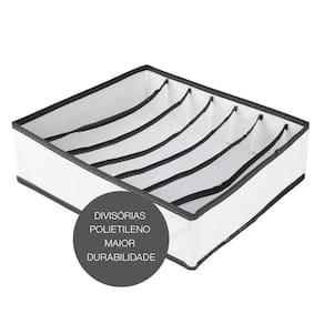 Organizador De Gaveta Calcinha Cueca Sutiã Meia Vizapi Un Classic 7 Divisórias 33x31 Cm Branco Cinza