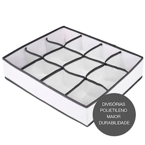 Organizador Para Roupas e Acessórios 12 Divisórias Vizapi Classic 35x43x9cm Branco Cinza