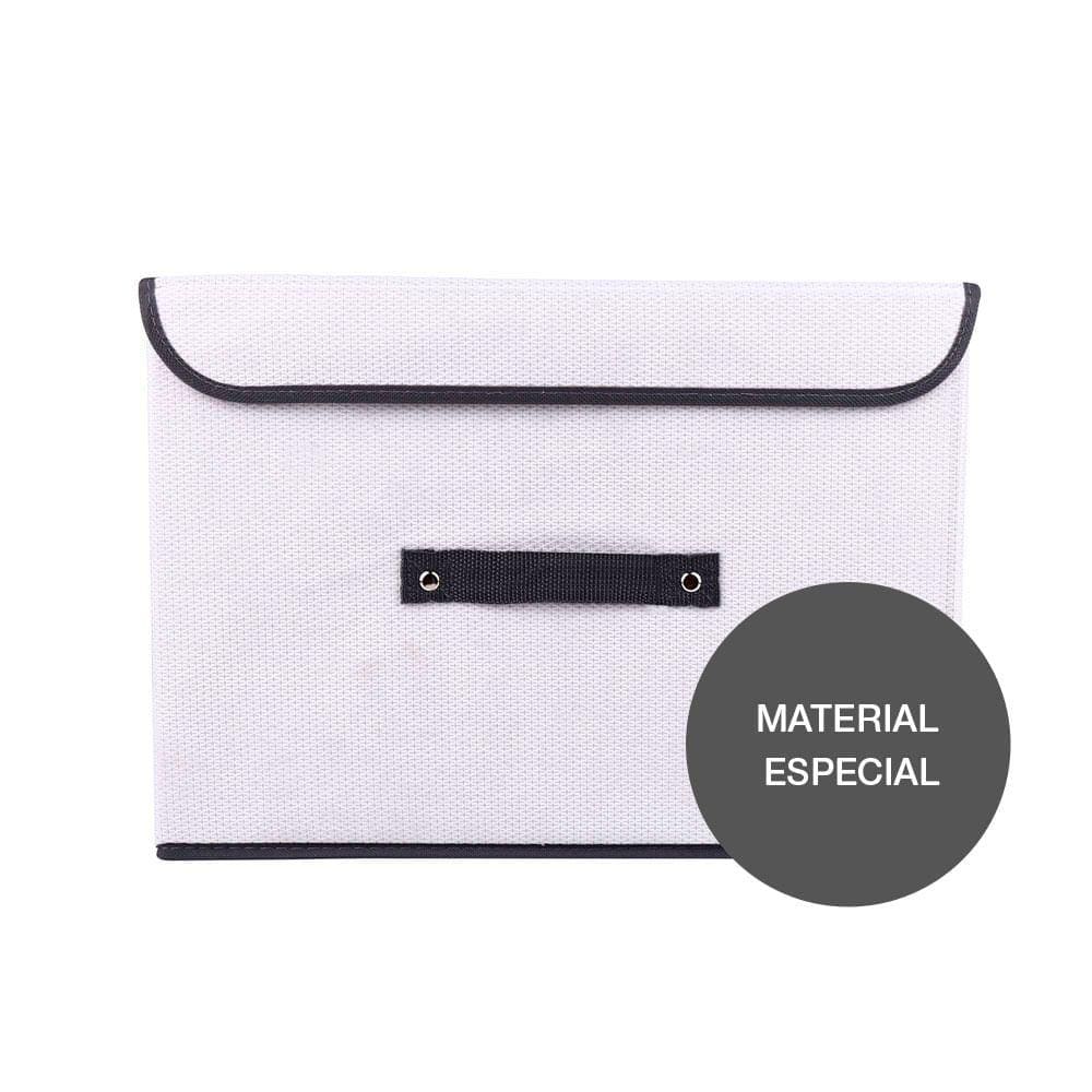 Caixa Organizadora Tecido C/ Tampa Vizapi Un Classic M 38x27x20Cm Branco Cinza