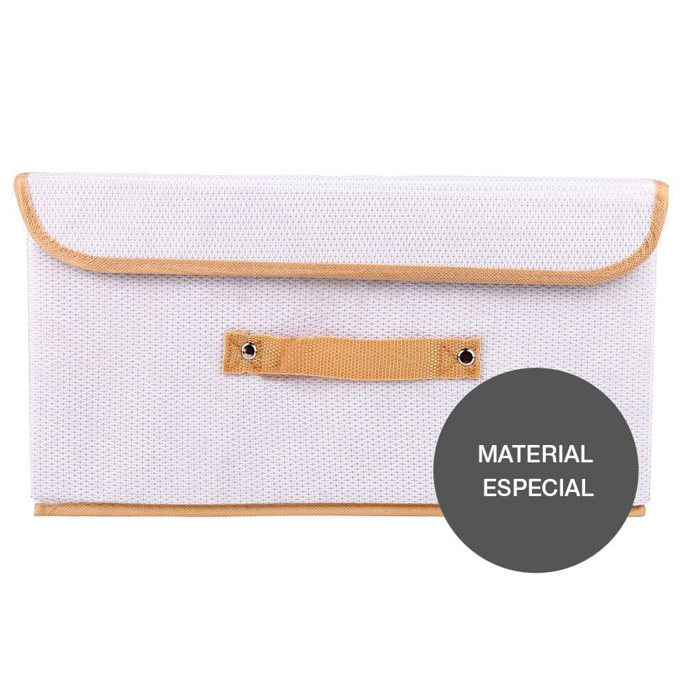 Caixa Organizadora Tecido C/ Tampa Vizapi Un Classic P 30x23x17Cm Branco Bege