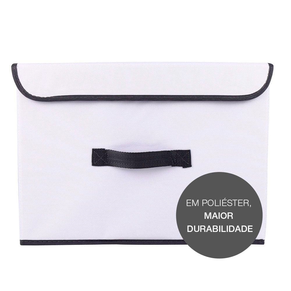 Caixa Organizadora Tecido C/ Tampa Vizapi Un Exclusive P 30x23x17Cm Branco Cinza