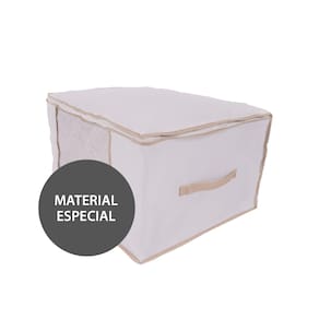 Organizador Para Roupas de Cama Mesa e Banho G Vizapi Classic 60x45x30cm Branco Bege
