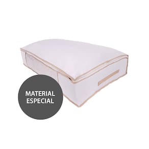 Organizador Para Travesseiros Roupas de Cama e Banho GG Vizapi Classic 85x45x15cm Branco Bege