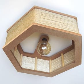 Luminária Lustre Pendente Rústico Retro Madeira Sisal 35cm