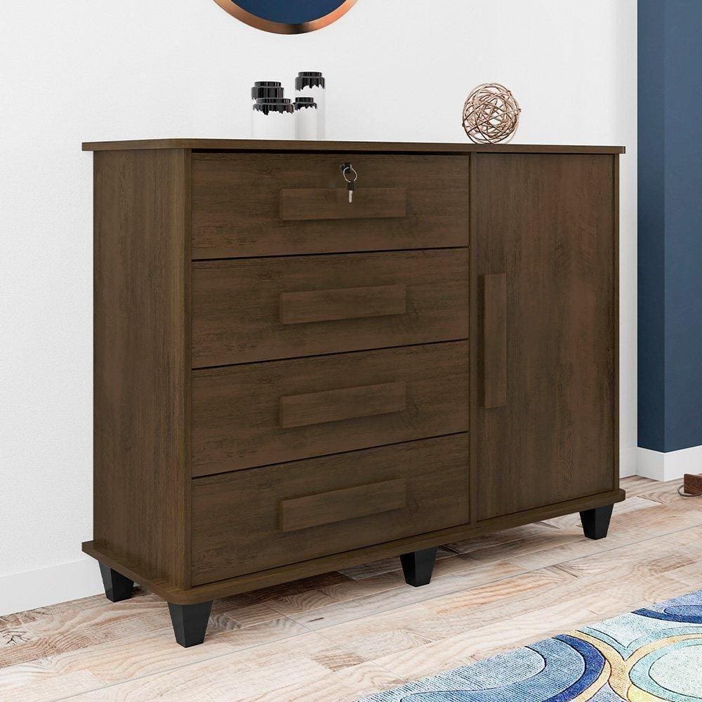 Cômoda De Madeira Rv 4 Gavetas/1 Porta Sapateira Noce