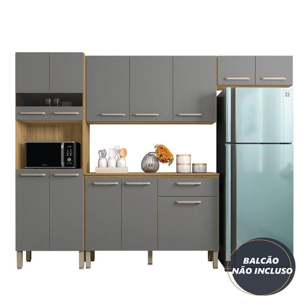 Armário De Cozinha Compacta 9 Portas 2,50m Versalhes Kit`s Paraná Freijo Cinza